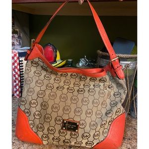 Michael Kors Orange Leather Trim Shoulder Purse